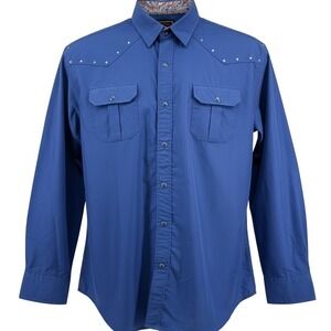 Meztizos Mens Blue Rhinestone Western Pearl Snap Shirt XXXL Long Sleeve Paisley